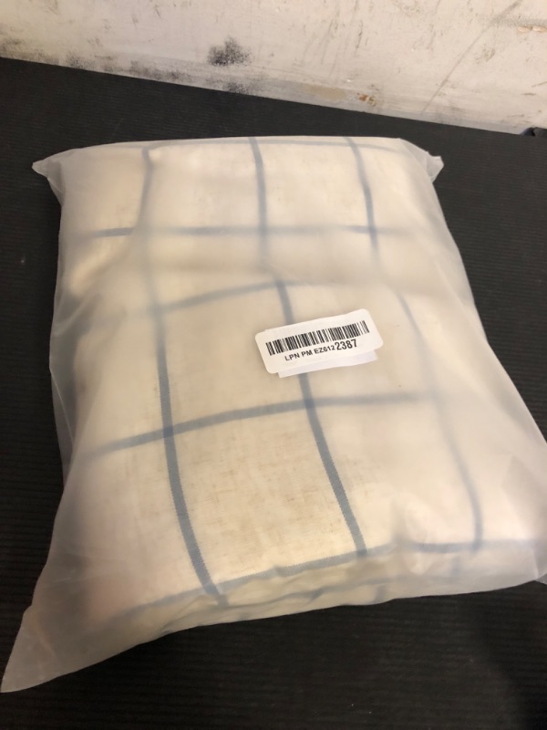 Photo 1 of Bapawfish Short Buffalo Plaid Light Filteirng Curtain Panels 63 Inch,Woven Dusty Blue Stripes on Beige Linen Blended Fabric,Farmhouse Window Treatment,Grommet Top,40" Wx63 Lx2
