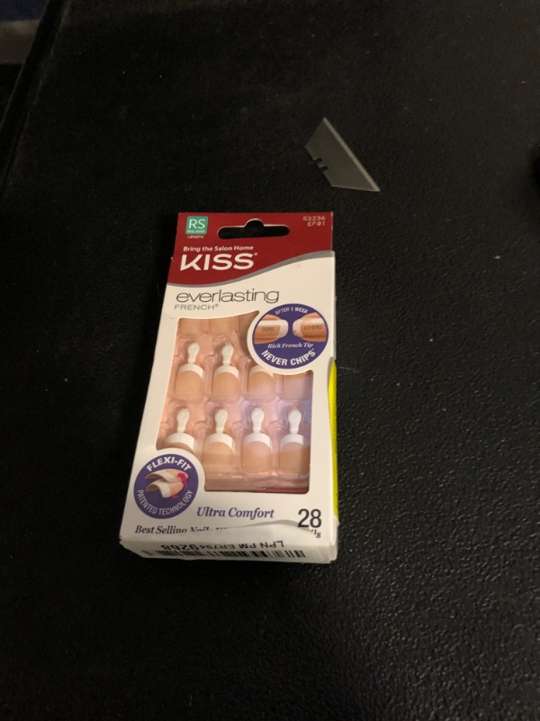 Photo 1 of Kiss Everlasting French Nail Manicure, Chip-Free with Flexi-Fit Technology, Real Short, "Endless", Nail Kit with Pink Nail Glue (Net Wt. 2 g / 0.07oz.), Mini File, Manicure Stick, and 28 Fake Nails