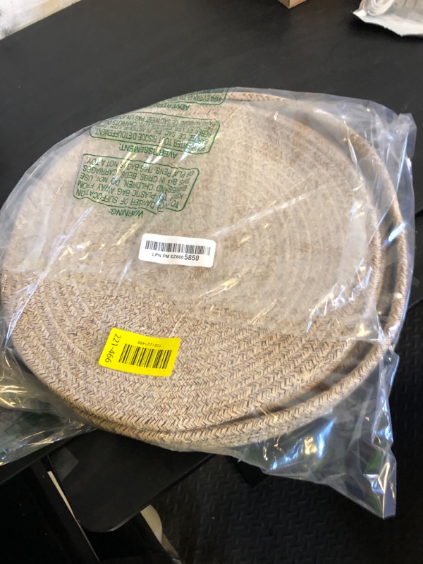 Photo 1 of Round Placemats Set of 6 with Holder, Cotton Rope Woven Place Mats, Hot Pads for Kitchen, Heat Resistant Table Mats, 13 Inch Farmhouse Washable Braided Placemat for Kitchen Decor (Brown)
