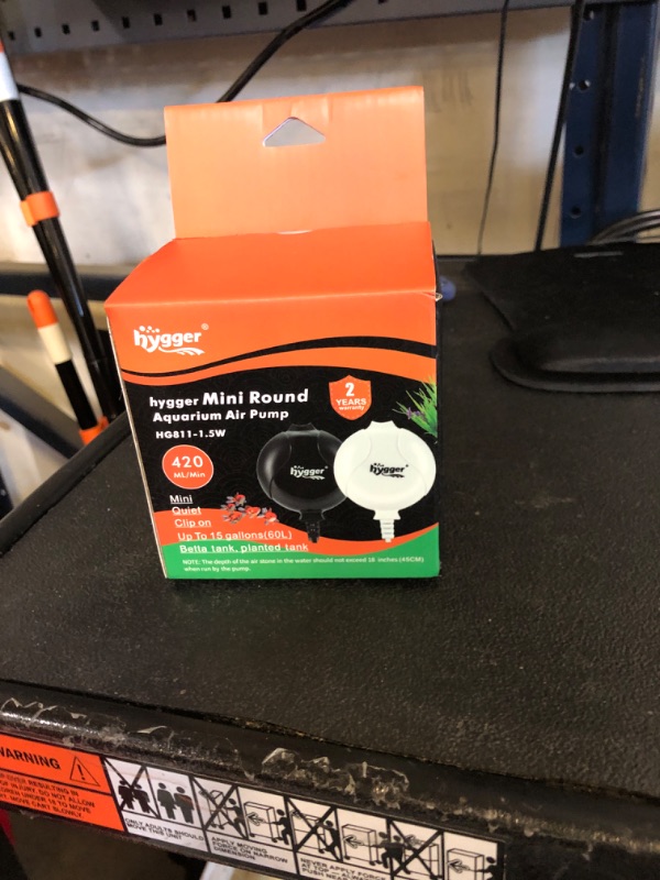 Photo 1 of hygger Quiet Mini Air Pump for Aquarium 1.5 Watt Oxygen Fish Air Pump for 1-15 Gallon Fish Tank with Air Stone Air Tubing Clip Black