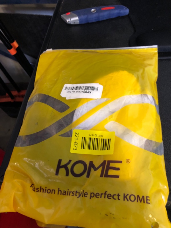 Photo 1 of KOME Brown Wig with Bangs,Brown Highlight Synthetic Shoulder Length Curly Wavy Wigs for Women Party Daily Use 18IN