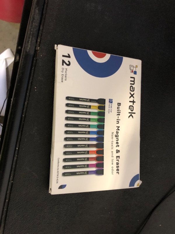 Photo 1 of maxtek Magnetic Whiteboard Markers - 12 Count Colorful Fine Tip Dry Erase Markers with Eraser for Kids, Low Odor Thin Markers for Calendar Boards