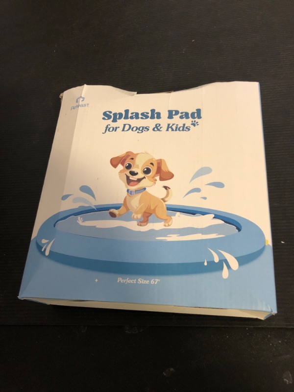 Photo 1 of Peteast Splash Pad for Dogs & Kids - Anti-Slip Dog Pool for Large Dogs, 0.58 mm Thickened Durable Outdoor Water Play Mat, Summer Sprinkler Toy for Backyard (67in, Blue)