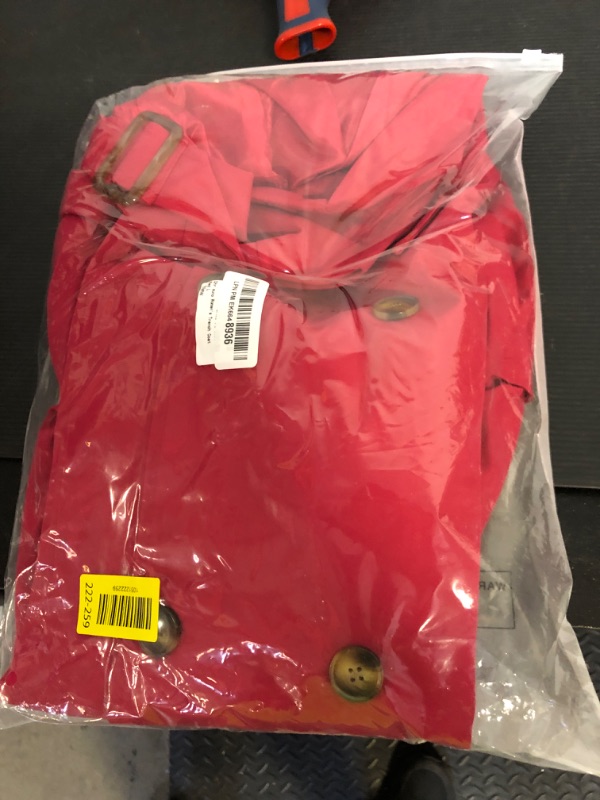 Photo 1 of Women's Long Sleeve Slim Pea Coat Mid-Long Solid Color Trench Coat Slim Outerwear with Belt Red L