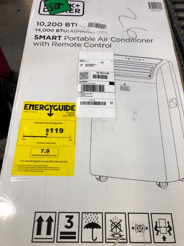 Photo 1 of BLACK+DECKER Smart Portable Air Conditioner, 14,000 BTU (10,200 BTU SACC) for Rooms up to 700 Sq. Ft., Smart Portable AC with Follow Me Remote and Window Kit, BPACT14WT, White
