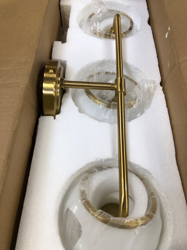 Photo 1 of HAHZT Brushed Gold Bathroom Light Fixtures 3-Lights Vanity Lights with Milky White Frosted Glass Shade Bathroom Vanity Light 22.4 inch Wall Sconce Lighting Bath(Exclude E26 Bulb)