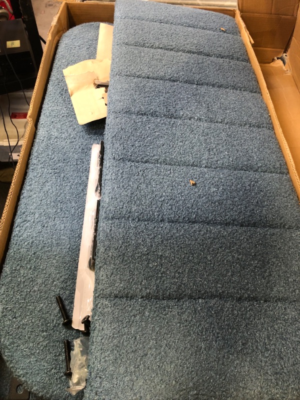 Photo 1 of GarveeHome Upholstered Twin Size Bed Frame for Kids with Scallop Headboard, Cute Velvet Twin Bed for Girls, Boys, Sturdy Platform Bed, No Box Spring Needed, Wooden Slats, Noise Free, Blue