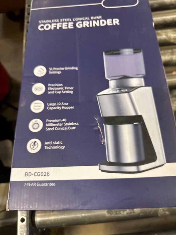 Photo 1 of SHARDOR Conical Burr Coffee Grinder Electric, Espresso Coffee Bean Grinder with Precision Electronic Timer, Adjustable Burr Mill with 51 Precise Settings for Home Use, Stainless Steel Container