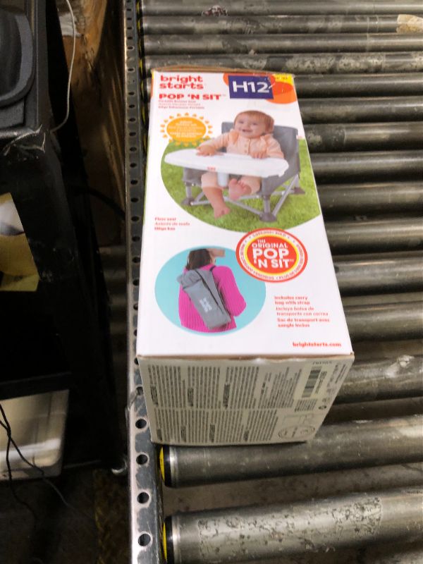 Photo 1 of Bright Starts Pop 'N Sit Portable Booster, Indoor/Outdoor Use, Floor Seat with Feeding Tray, Grey, 6 Mos - 3 Yrs