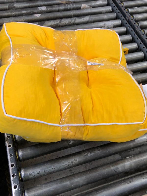 Photo 1 of HARBOREST Outdoor Chair Cushions Set of 2, Tufted Patio Chair Cushions with Ties, Square Corner Outdoor Cushions for Patio Furniture, Lawn Chairs, Wicker Chairs, 19" x 19" x 5", Yellow