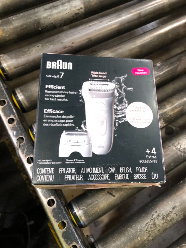 Photo 1 of Braun Epilator Silk-épil 7, Hair Removal Device, Women Shaver & Trimmer, Wet and Dry, Wide Head, Includes Shaver Head and Trimmer Comb, SE7-041, Silver