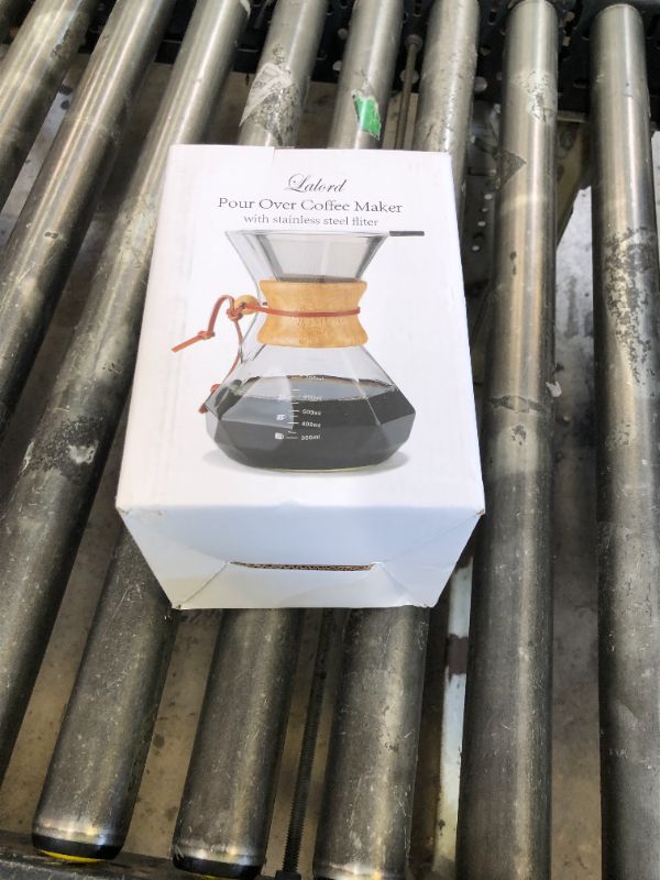 Photo 1 of Lalord Pour Over Coffee Maker with Reusable Stainless Steel Filter, 27 oz Borosilicate Glass Coffee Carafe, Wooden Collar, Coffee Maker Carafe, Hold 4-6 Cups, 800 ml, Clear