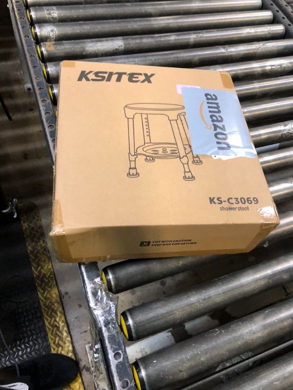 Photo 1 of KSITEX Shower Chair Stool for Inside Shower, Small Corner Plastic Stool for Shower 300 Lb,360° Swivel Bath Shower Seat for Seniors Adults Sitting, Adjustable Bathtub Stool with Storage Tray