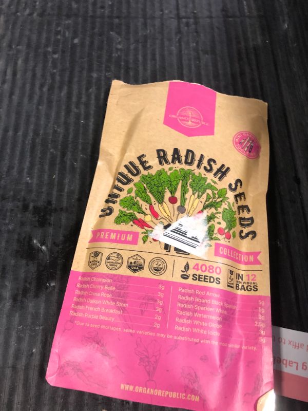 Photo 1 of Organo Republic 12 Radish Seeds Variety Pack for Indoor & Outdoors 2400+ Heirloom Non-GMO Radish Garden Seeds: Daikon, Cherry Belle, French, Breakfast, Champion, Purple, Watermelon Radishes Seeds
