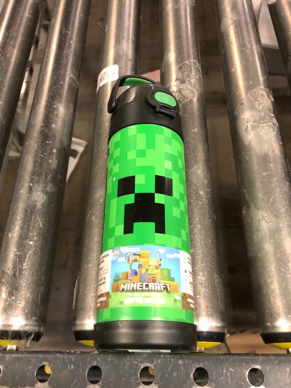 Photo 1 of THERMOS FUNTAINER 16 Ounce Stainless Steel Vacuum Insulated Bottle with Wide Spout Lid, MINECRAFT