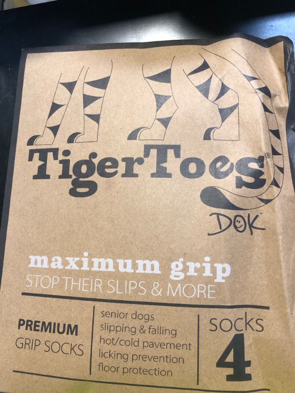 Photo 1 of DOK TigerToes Premium Non-Slip Dog Socks for Hardwood Floors - Extra-Thick Grip That Works Even When Twisted - Prevents Licking, Slipping, and Great for Dog Paw Protection (XXL, Cool Caramel)