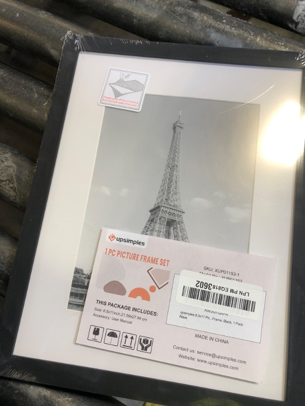 Photo 1 of upsimples 8.5 By 11 Picture Frame, Display Pictures 6x8 with Mat or 8.5 x 11 Without, Wall Hanging Photo Frames, Black, 1 Pack