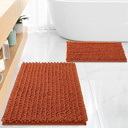 Photo 1 of FLOLEOPA Luxury Chenille Burnt Orange Bathroom Rugs Bath Mats Sets, Extra Soft and Absorbent Bathroom Rugs Non Skid Machine Wash Dry Bath Mats?32"x20" Plus 17"x24"?