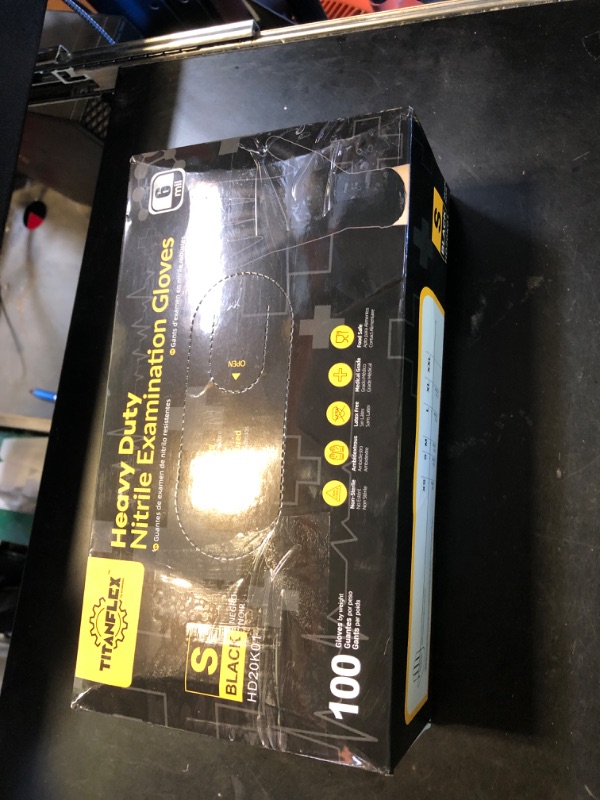 Photo 1 of TitanFlex Disposable Nitrile Exam Gloves - 6-mil, Black, Small 100-ct Box, Heavy Duty, Latex Free, Food Safe for Cooking & Food Prep