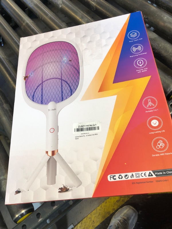 Photo 1 of YsChois Electric Fly Swatter Racket, Rechargeable Fly Zapper - 4000 Volt, Exclusive 2-in-1 Bug Zapper Racket - USB Charging, 1800mAh Li-Battery, Indoor & Outdoor Use, White