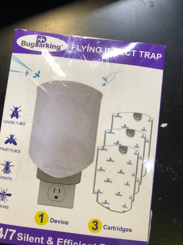 Photo 1 of Flying Insect Trap for Indoors: Light Trap Captures Fruit Flies, Gnats, and Houseflies, BUG PARKING 1 Device and 3 Refills Silent Bug Catcher with UV Light for Indoor-Plants, Kitchen