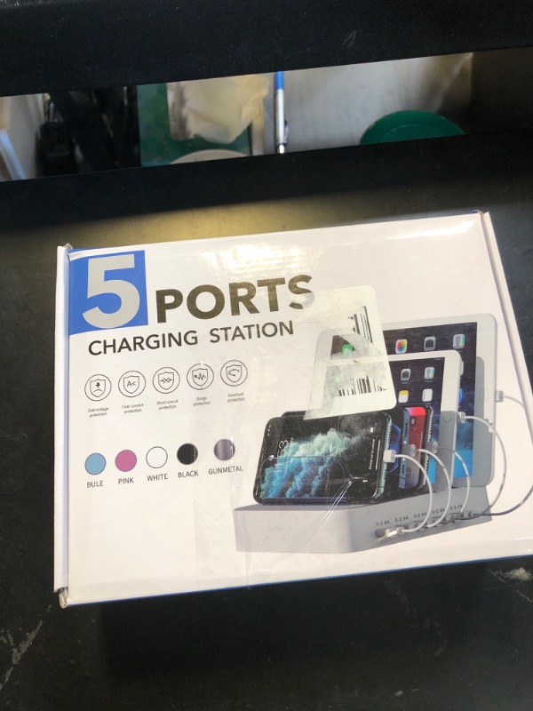 Photo 1 of MSTJRY Charging Station for Multiple Devices : 5 Port Multi USB-A Charger Stations Multi-Device Organizer Charging Dock Designed for iPhone iPad Cell Phone Tablets (7 Short Cables Included)