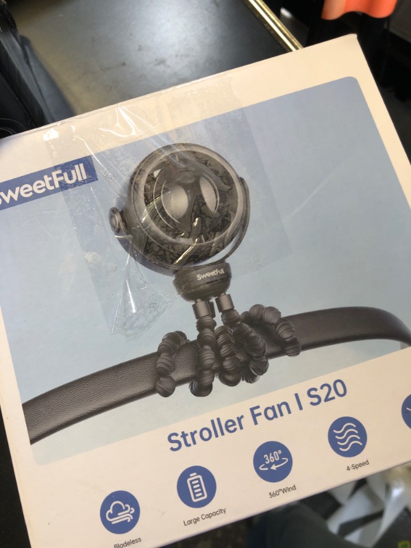 Photo 1 of SWEETFULL Baby Stroller Fan - 4000mAh Rechargeable 4-Speed Quiet with LED Display & Night Light, Mini Portable 360° Clip On Safe Fan for Car Seat, Crib, Travel - Black