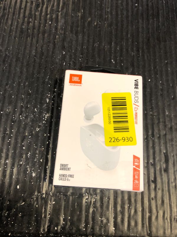 Photo 1 of JBL Vibe Buds - True Wireless Earbuds, Smart Ambient, VoiceAware, Up to 32 total hours of battery life with speed charging, Water and dust resistant, JBL Deep Bass Sound (White)