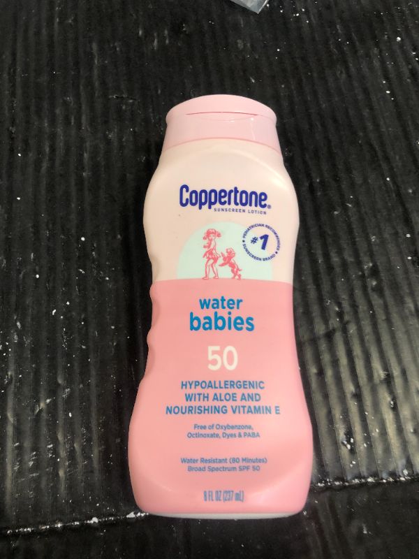 Photo 1 of Coppertone WaterBabies Baby Sunscreen Lotion SPF 50, Hypoallergenic Sunscreen for Babies, Water Resistant, Pediatrician Recommended, 8 Fl Oz Bottle