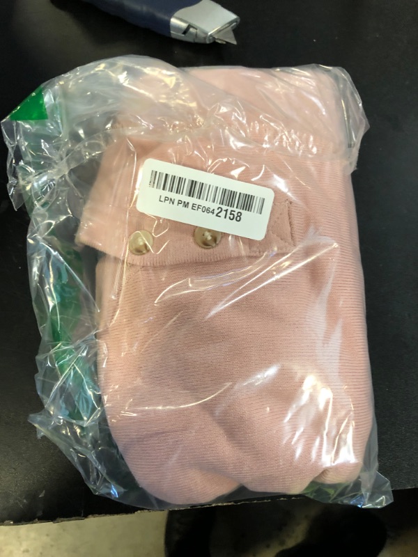 Photo 1 of Men's Knit Casual T-Shirt Short Sleeve Button Down V Neck Top Slim Fitting Plain Color Outfit Haze Pink XL