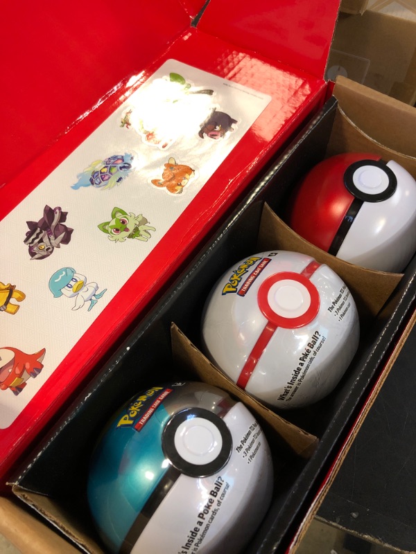 Photo 1 of Pokémon TCG: Poké Ball Tin 3-Pack Bundle 2024- Poké Ball, Premier Ball, Moon Ball. Amazon Exclusive ( Includes 9 Scarlet & Violet Booster Packs + Stickers)