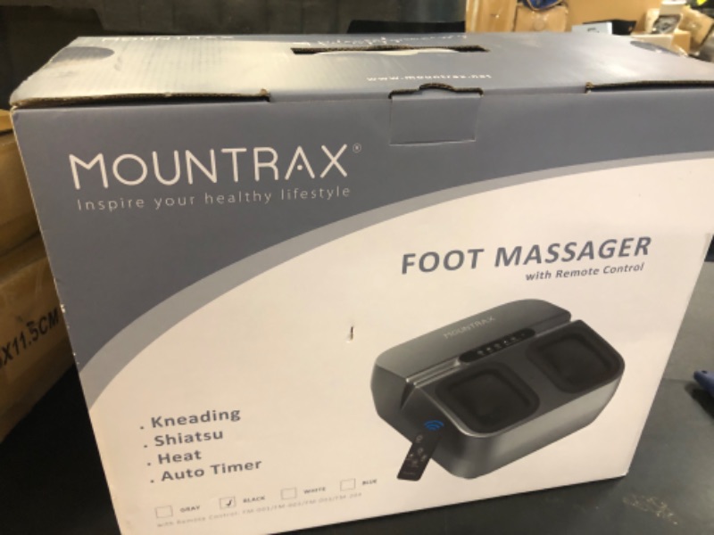 Photo 1 of MOUNTRAX Foot Massager Machine with Heat, Foot Massager for Plantar Fasciitis, Neuropathy Pain, Shiatsu Foot Massager with Remote, Fits Feet Up to Men Size 12 (Black)