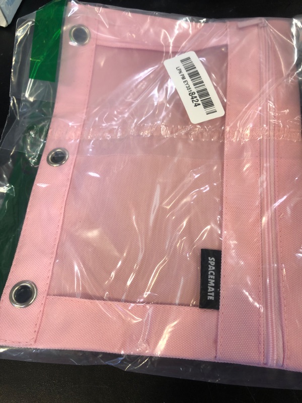 Photo 1 of SPACEMATE Binder Pencil Pouch Case Box Bag for 3 Ring Binder School Supplies Girls Boys Kids, Clear Preppy Stuff Large Aesthetic Pen Organizer, Back to College Stationary, 1 Pack, Light Pink