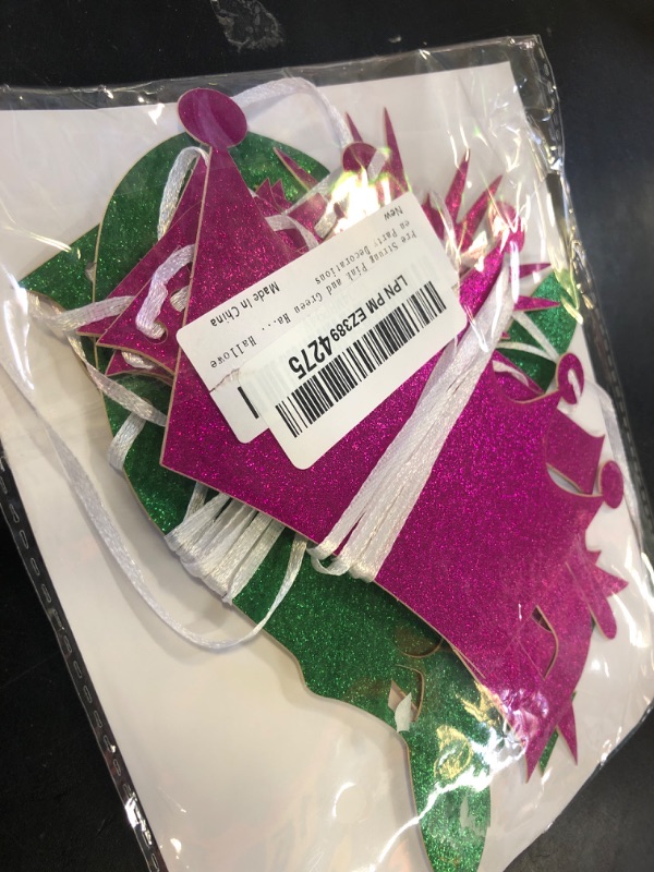 Photo 1 of Pre Strung Pink and Green Happy Birthday Party Supplies, Witch Banner for Girls Birthday Party Halloween Party Decorations