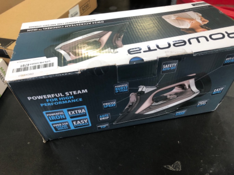 Photo 1 of Rowenta Access Stainless Steel Soleplate Steam Iron with Retractable Cord, Powerful Steam Diffusion, Auto-off and Anti-Drip, 1725 Watts, Black Clothes Iron, DW2459