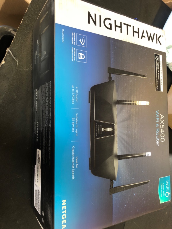 Photo 1 of NETGEAR Nighthawk 6-Stream Dual-Band WiFi 6 Router (RAX54S) – Security Features, AX5400 Wireless Speed, Up to 5.4 Gbps, Covers up to 2,500 sq. ft., 25 Devices - 1-Year Armor Subscription Included