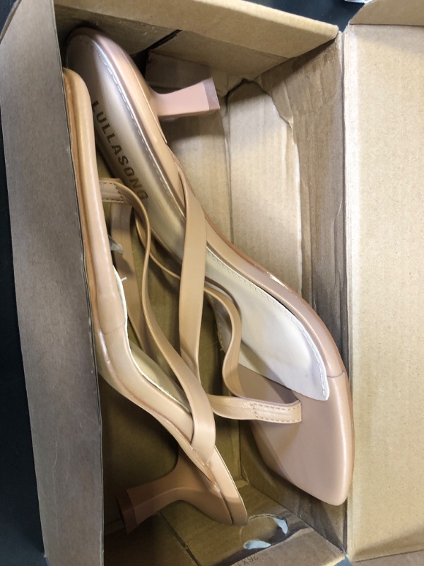 Photo 1 of 8--LULLASONG Women's Nude Kitten Heels Sandals Square Open Toe Flip Flop Heels 1.8-2 Inch Heeled Sandals for Women