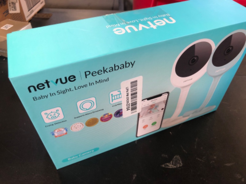 Photo 1 of NETVUE Peekababy Baby Camera with Wireless Audio, Adjustable Crib Mount Monitor, Works via 2.4GHz Wi-Fi for Wide Coverage & Stable Connection, Smart App, Two-Way Talk (White)