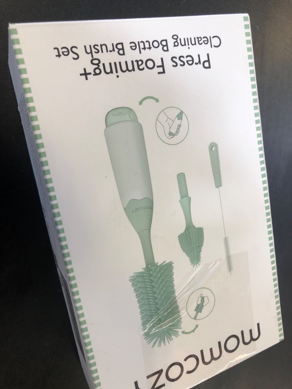 Photo 1 of Momcozy Bottle Brush Kit, Innovative Push-Press Design for Better Cleaning - Baby Bottle Cleaner Brush for Baby Bottle, Breast Pumps, Nipples, and More - Can Generate Foam for Better Cleaning, Green