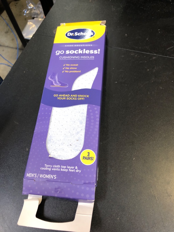 Photo 1 of Dr Scholl’s Go Sockless! Cushioning Insoles for Women Men Unisex, 3 Pairs, Trim to Fit - Absorbs Moisture to Keep Feet Dry, Shoe Inserts for Women Men with Plush Terry Cloth Layer for Added Comfort