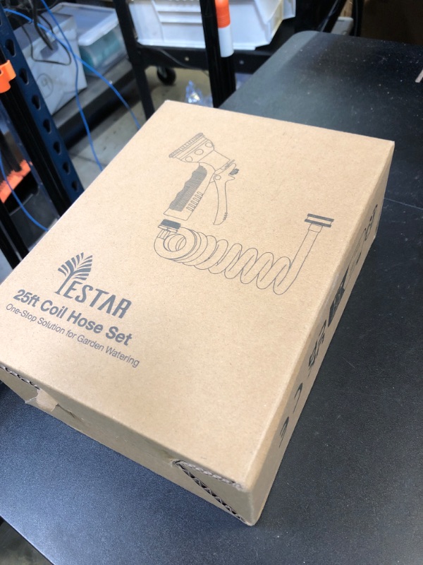 Photo 1 of Coil Hose 25FT EVA Coil Garden Hose With 3/4'' Brass Connector Coiled Water Hose Lightweight And No Kink Includes 7 Patterns Spray Nozzle For Outdoors Lawn Watering Car Washing