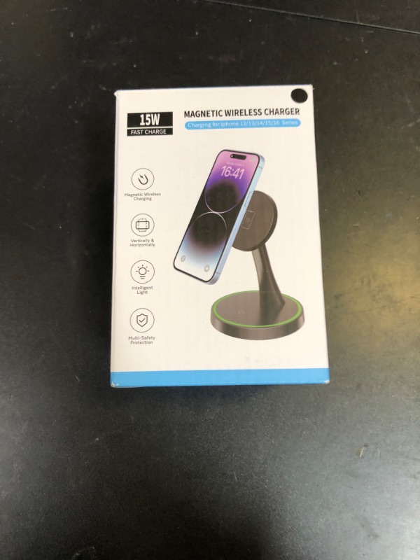 Photo 1 of Magnetic Wireless Charger Stand 15W Fast Mag-Safe Charger for iPhone 17/17 pro/ 17 Air/ 17 pro max 16/15/14/13/12 Series Magnet Wireless Charging Station/Pad with Sleep-Friendly Light for AirPods