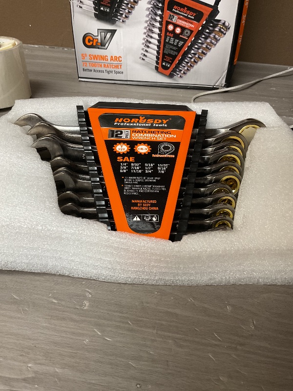 Photo 1 of HORUSDY 24-Piece Ratcheting Wrench Set | Metric and SAE | Ratchet Combination Wrenches Set with Organizer | 72-Teeth | Chrome Vanadium Steel | 8-19 mm & 1/4” to 7/8“