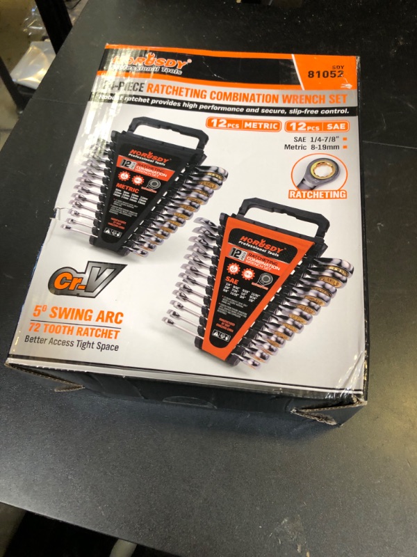 Photo 1 of HORUSDY 24-Piece Ratcheting Wrench Set | Metric and SAE | Ratchet Combination Wrenches Set with Organizer | 72-Teeth | Chrome Vanadium Steel | 8-19 mm & 1/4” to 7/8“