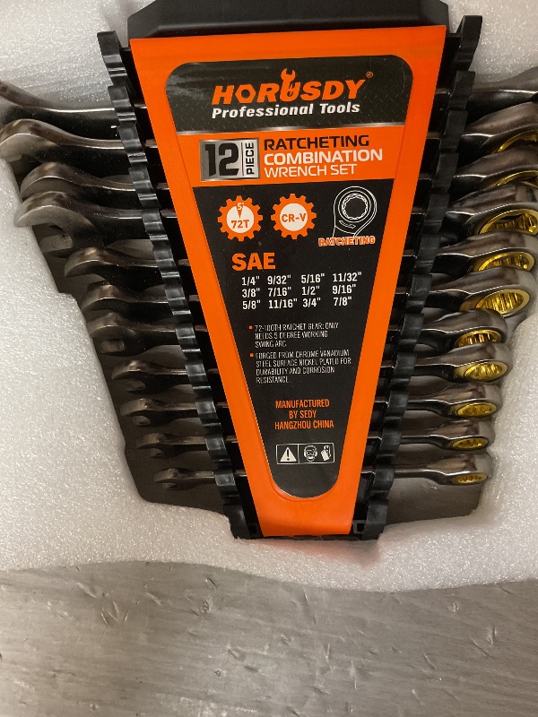 Photo 1 of HORUSDY 24-Piece Ratcheting Wrench Set | Metric and SAE | Ratchet Combination Wrenches Set with Organizer | 72-Teeth | Chrome Vanadium Steel | 8-19 mm & 1/4” to 7/8“