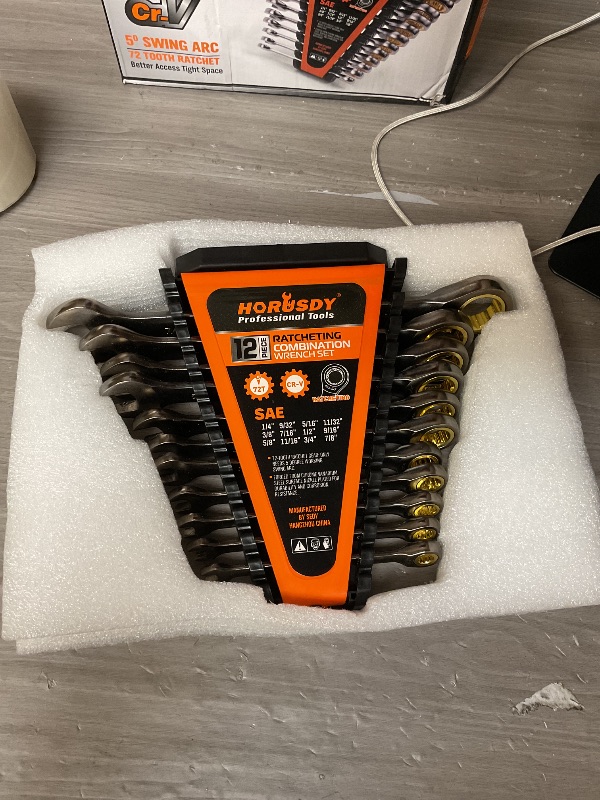 Photo 1 of HORUSDY 24-Piece Ratcheting Wrench Set | Metric and SAE | Ratchet Combination Wrenches Set with Organizer | 72-Teeth | Chrome Vanadium Steel | 8-19 mm & 1/4” to 7/8“