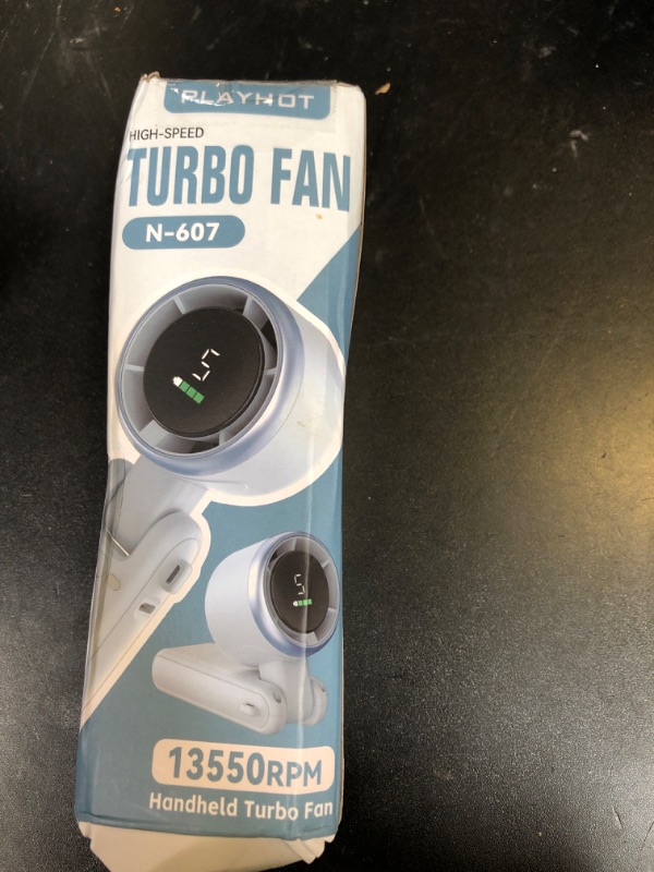 Photo 1 of PlayHot Portable Handheld Turbo Fan, 5-Speed Personal Fans, 5000mAh Rechargeable Fans Up to 12 Hours, Weight only 0.6lb Small Fan, Hand/Neck/Desk Fan 3 IN 1, Beach Vacation Essentials(Blue)