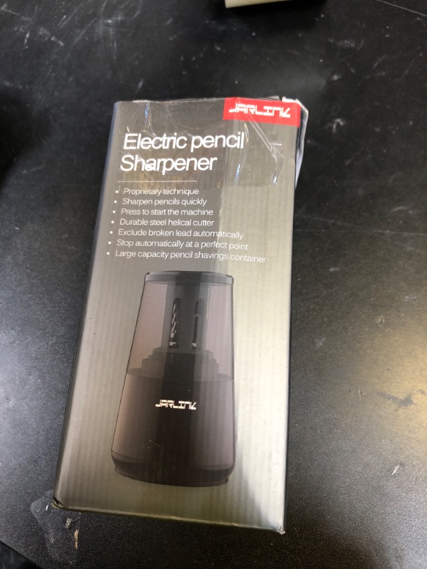 Photo 1 of JARLINK Electric Pencil Sharpener, Heavy-Duty Helical Blade to Fast Sharpen, Auto Stop for No.2/Colored Pencils(6-8mm), AC Adapter/Battery Operated in School Classroom/Office/Home (Black)