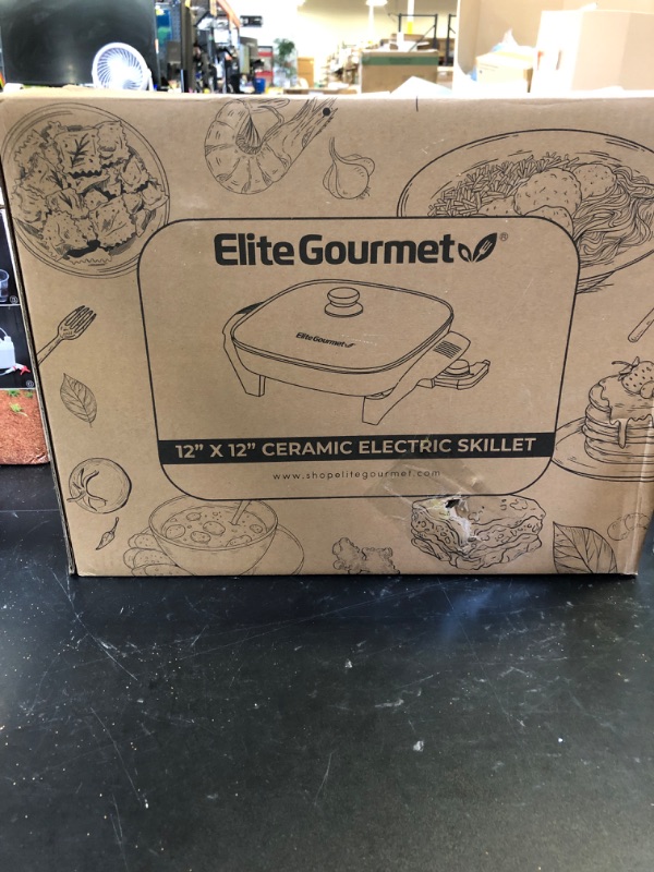 Photo 1 of Elite Gourmet EG2212 12"x12"x2.15” Ceralast™ PFAS Free Ceramic Electric Skillet, Dishwasher Safe, Rapid Heat Up, 1200W, Dark Grey