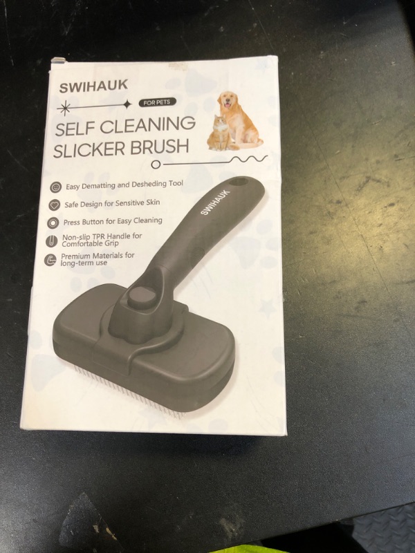 Photo 1 of Swihauk Self Cleaning Slicker Brush for Dogs & Cats - Skin Friendly Deshedding and Grooming Brush for Haired Pets, Pet Supplies Accessory, Black